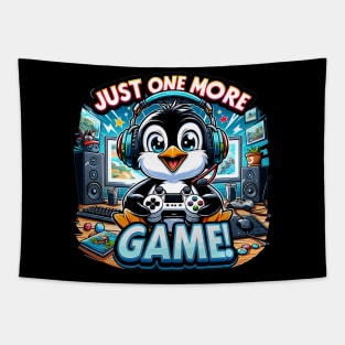 Epic Gaming Penguin: Just One More Game! Tapestry