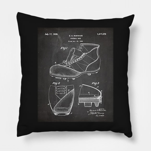 Football Shoe Patent - American Football Boot Coach Fan Football Lover Art - Black Chalkboard Pillow by patentpress