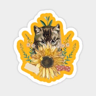 cute cat sunflower collage art Magnet