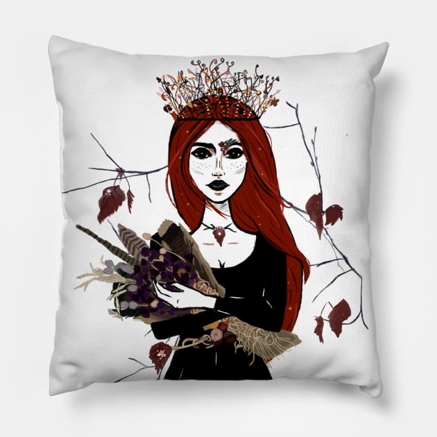 Autumn Goddess, Autumn Girl, Samhain Pillow by Witchling Art
