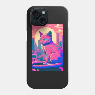 purple cat in a neon city Phone Case