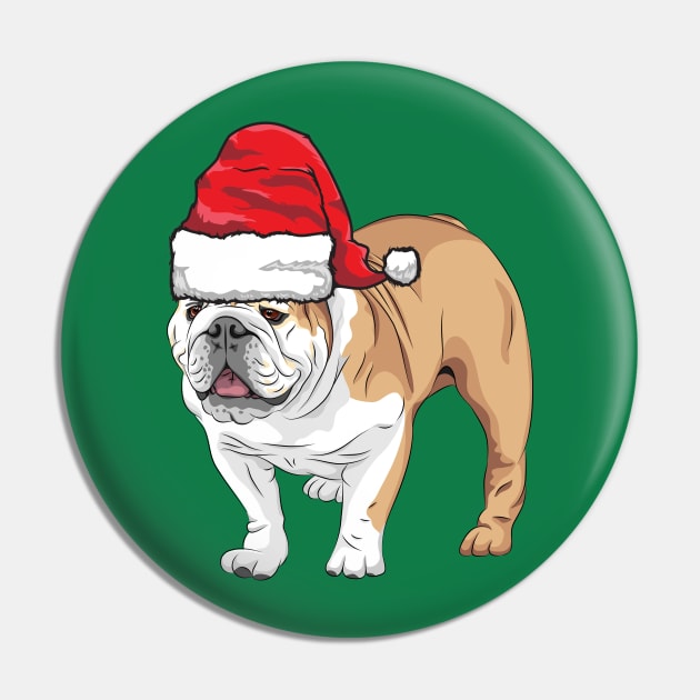 Santa Hat-Wearing Cute Bulldog Funny Christmas Holiday Pin by Contentarama