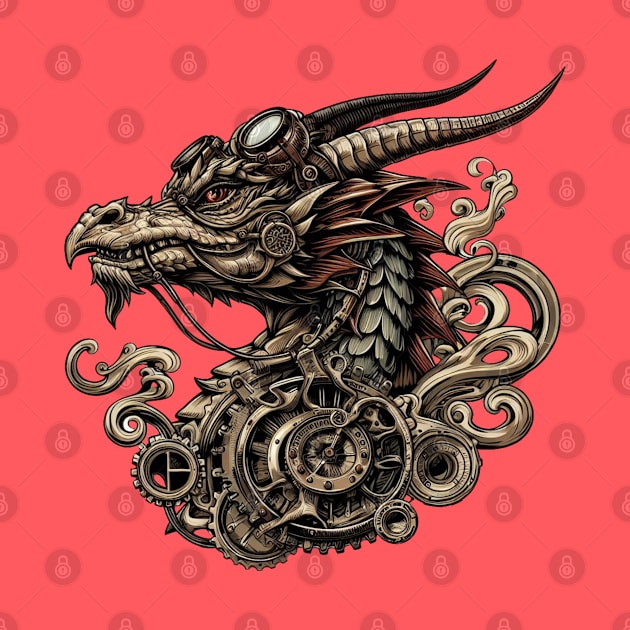 Fierce Steampunk Fantasy Dragon by Organicgal Graphics