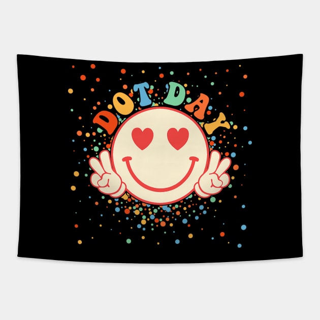 Happy International Dot Day Smile Face Groovy Polka Dot Tapestry by everetto