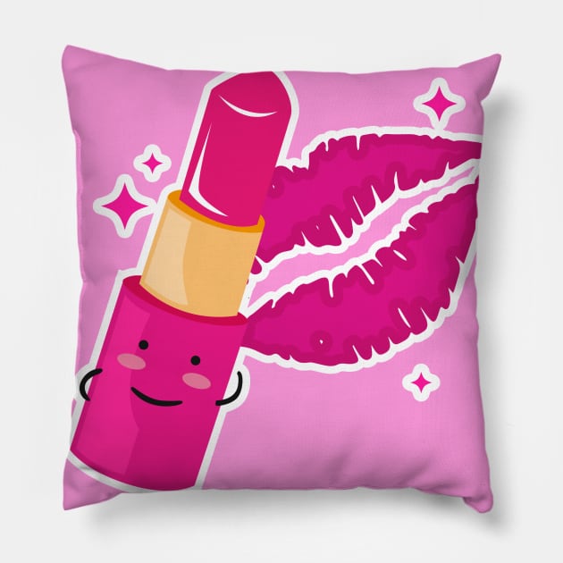 Lipstick Cute Cartoon Pillow by BrightLightArts