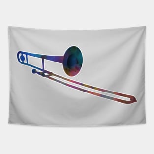 Trombone Silhouette: Rainbow Watercolor Tapestry