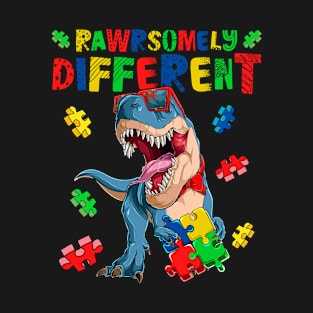 Rawrsomely Different Autism Awareness Autistic T-rex Family T-Shirt