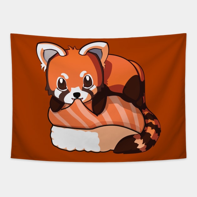 Red Panda Salmon Sushi Tapestry by Myanko