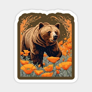 Bear Plodding Through Orange Californian Poppies Magnet