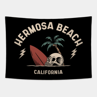 Vintage Surfing Hermosa Beach California // Retro Surf Skull Tapestry