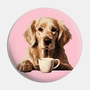 Golden Retriever Drinking Coffee Pin