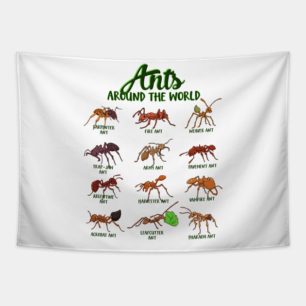 Ants around the world - types of ants Tapestry by Modern Medieval Design