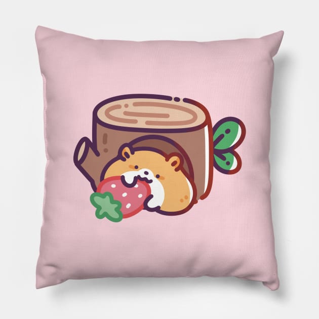 Hamster and Strawberry Pillow by Meil Can