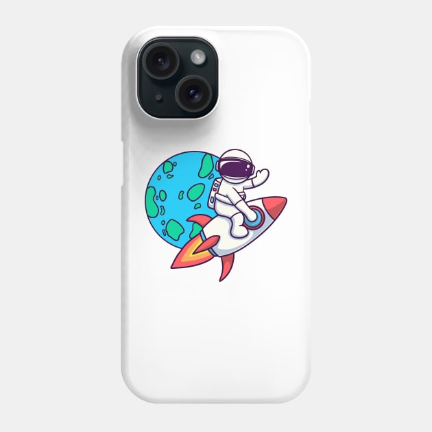 Astronaut Riding Rocket And Waving Hand Phone Case by dailydadacomic