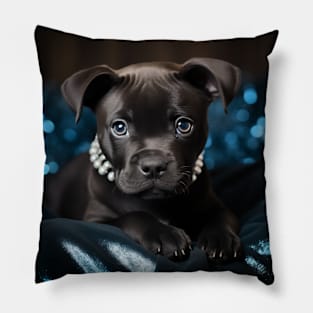 Black Staffy With Pearls Pillow