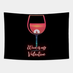 Glowing Wine Glass Sunset Tapestry