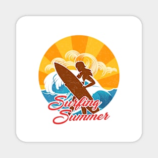 Surfer Girl Silhouette Retro Design Magnet