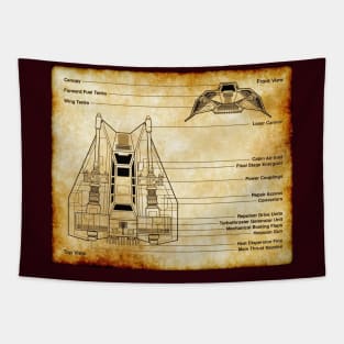 Snow Planet Fighter Parchment Blueprint Tapestry