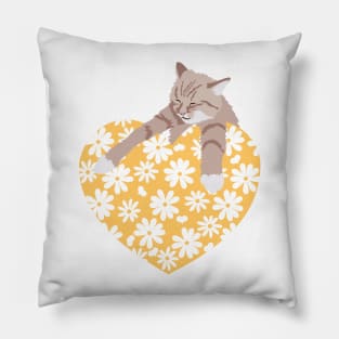 Coco Cat yellow orange heart with daisy design Pillow