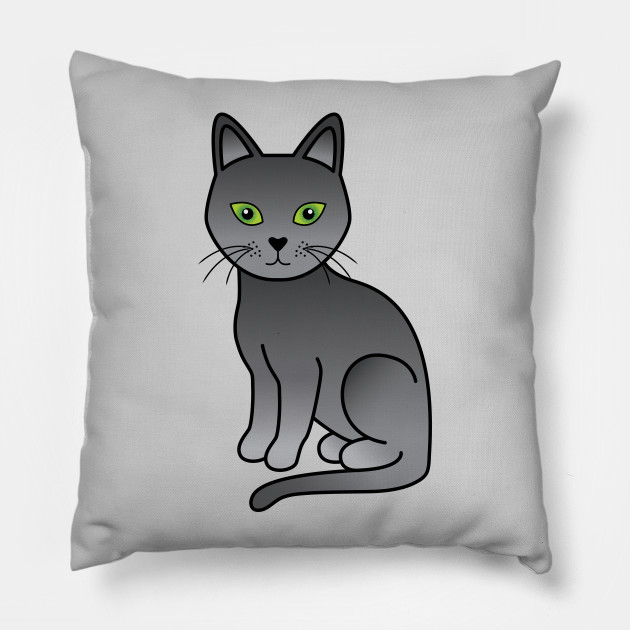 Russian Blue Cute Cartoon Cat Illustration Russian Blue Pillow