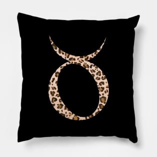 Taurus Zodiac Horoscope Symbol in Leopard Print Pillow