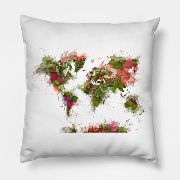 world map flowers  #map #worldmap Pillow by JBJart
