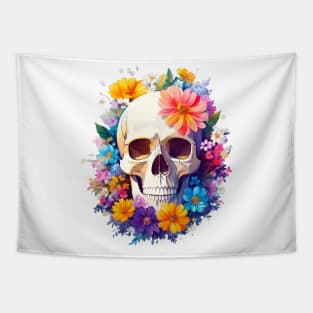 Yet Another Skull With Flowers 2! - Watercolor - AI Art Tapestry