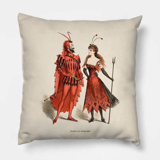 Masquerade Antique Illustration Pillow by Antiquated Art