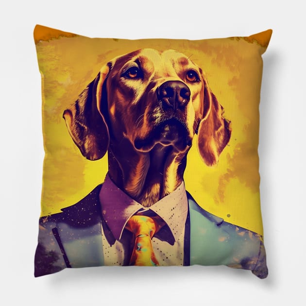 Chill Warhol Dog In Business Suit Pillow by Amour Grki