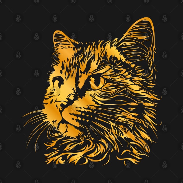 Gold cat, cute face cat with gold colors for cats lovers by HB WOLF Arts