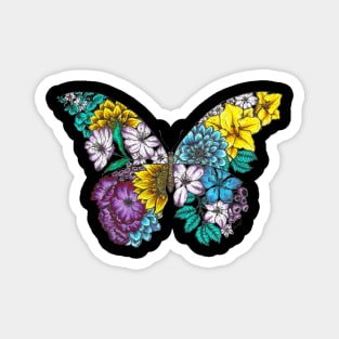 Floral Butterfly Color Black Background Magnet