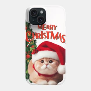 Cute Brown Cat in Santa hat with Christmas tree ,Brafdesign Phone Case