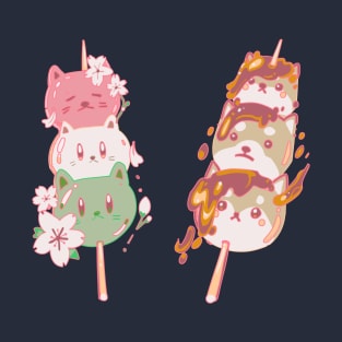 Sakura Hanami Dango Cat and Mitarashi Dango Shiba T-Shirt