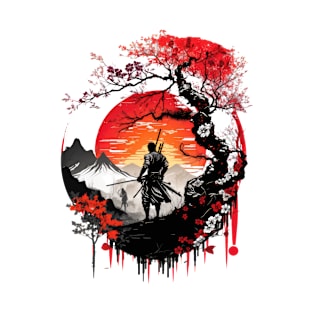 Sunset samurai warrior in ancient japan T-Shirt