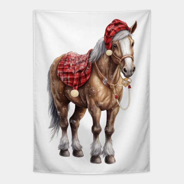 Vintage Christmas Horse Tapestry by Chromatic Fusion Studio