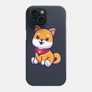 Cute Shiba Inu Dog Sitting With Scarf Cartoon Phone Case