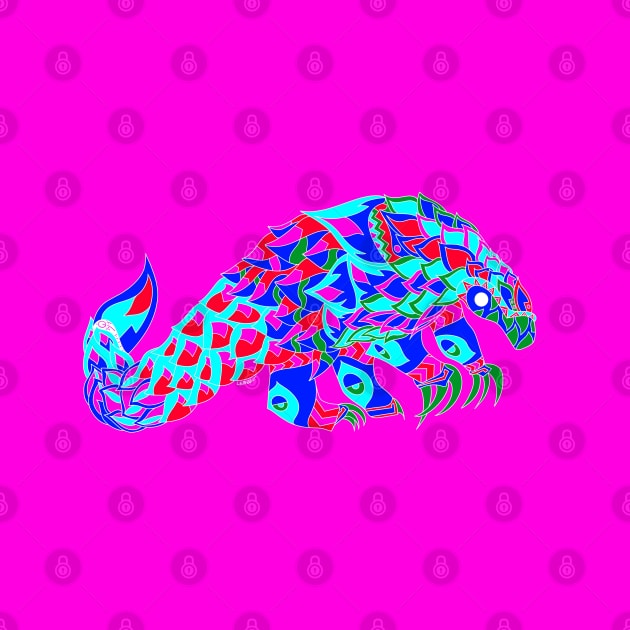 pangolin anteater ecopop in tribal floral totonac art in zentangle by jorge_lebeau