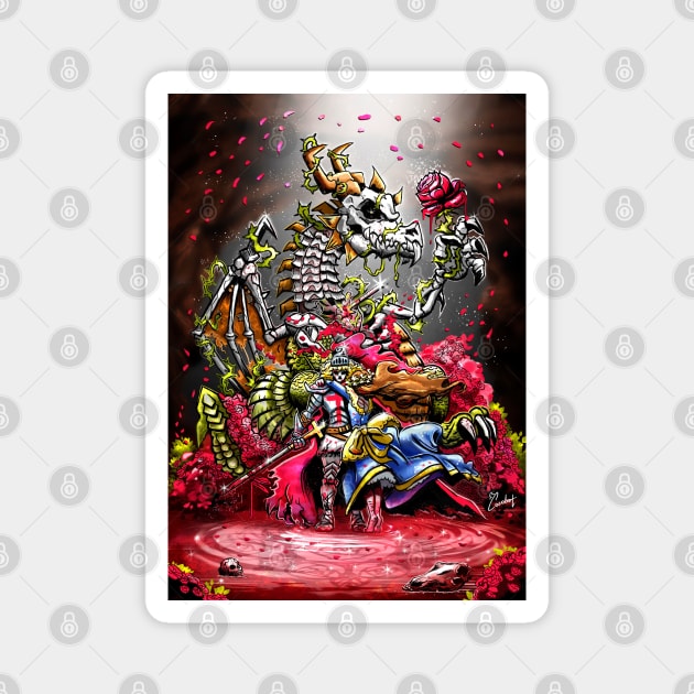 Saint George and the Skeleton Dragon - Roses and Legends Magnet by Cocobot