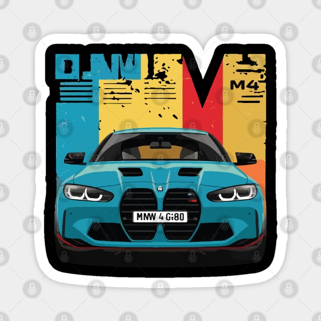 BMW M4 G80 Drift Vintage Car Magnet by Cruise Dresses