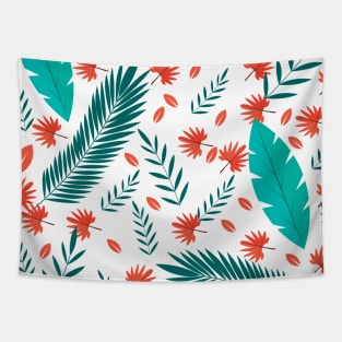 Orange and Green Leafs and Floral Pattern Seamless Design Tapestry