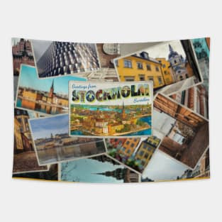 Greetings from Stockholm in Sweden Vintage style retro souvenir Sticker Tapestry