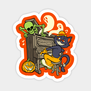 Black Cat Pianist and Halloween Ghouls Magnet