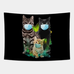 Three Cats Wearing Mask Quarantine Tapestry