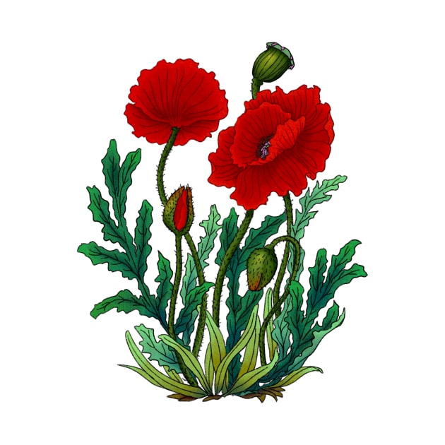 Minhwa: Poppy Carmin A Type (Korean traditional/folk art) by koreanfolkpaint