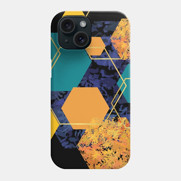 Blue, orange, navy, yellow and gold geometric hexagons Phone Case by LilithDesigns