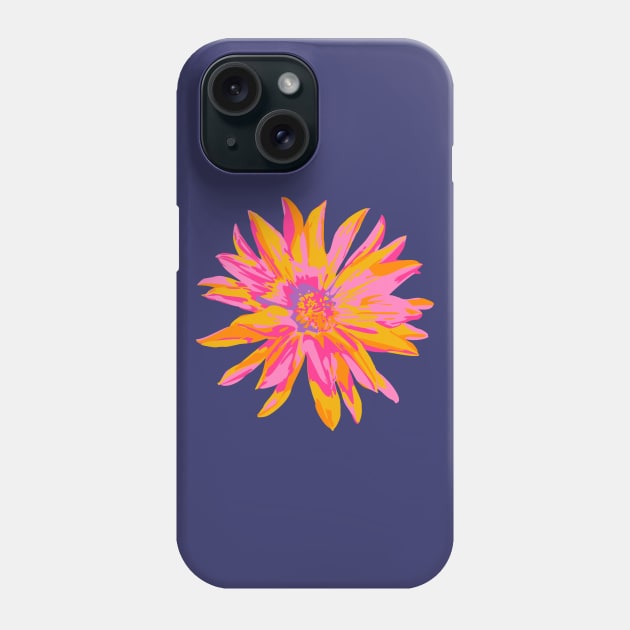 DAHLIA BURSTS Abstract Blooming Floral Summer Bright Flowers - Fuchsia Pink Yellow Purple on Dark Blue - UnBlink Studio by Jackie Tahara Phone Case by UnBlink Studio by Jackie Tahara