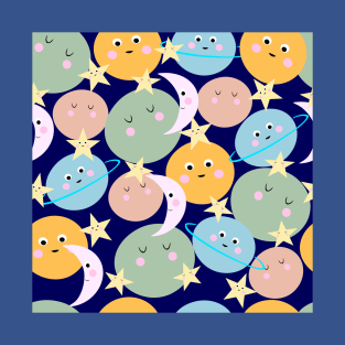 Cute Planets In Space Cartoon T-Shirt