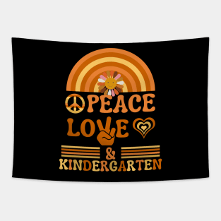 Peace, Love, & Kindergarten Groovy School Black Tapestry