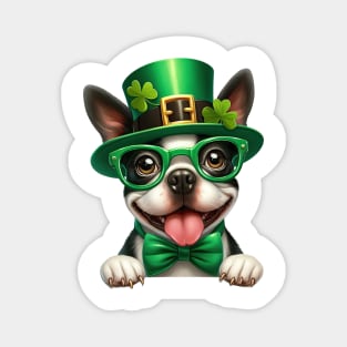 St Patricks Day Peeking Boston Terrier Dog Magnet