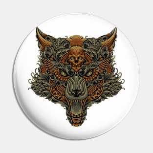 Head of wolf in decorative artwork Pin